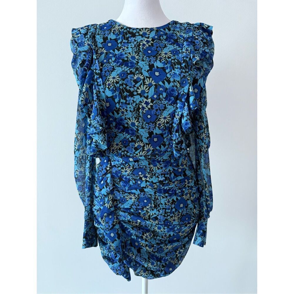 🦋 ZARA Blogger Favorite Draped Romantic Ruffle Ruching Keyhole Floral Mini Dress - Picture 7 of 15
